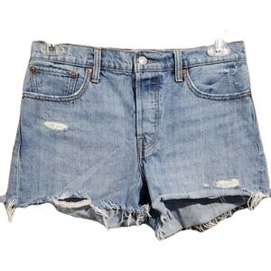 Levi's Wedgie Short Sz 30x2.5 Light Wash Distressed Frayed Button Fly 100%Cotton